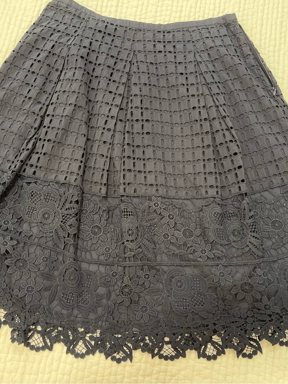 Lace Hem A-Line Skirt - Navy
